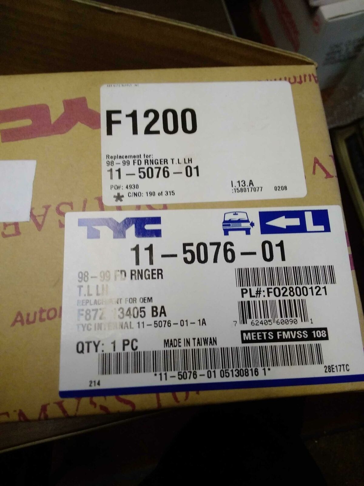 New Tail Light Assembly FORD RANGER Left 98 99