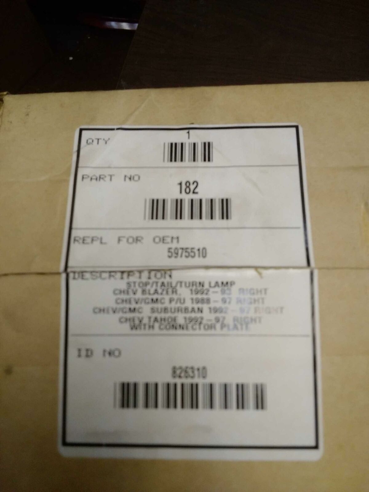 New Tail Light Assembly BLAZER S10/JIMMY S15 Right 83 - 94